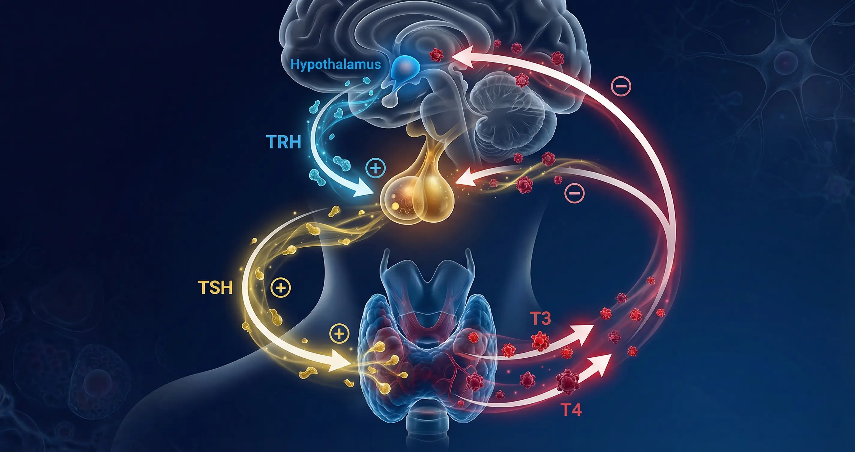 Schéma explicatif de l'axe hypothalamo-hypophyso-thyroïdien - Régulation hormonale TSH, T3, T4