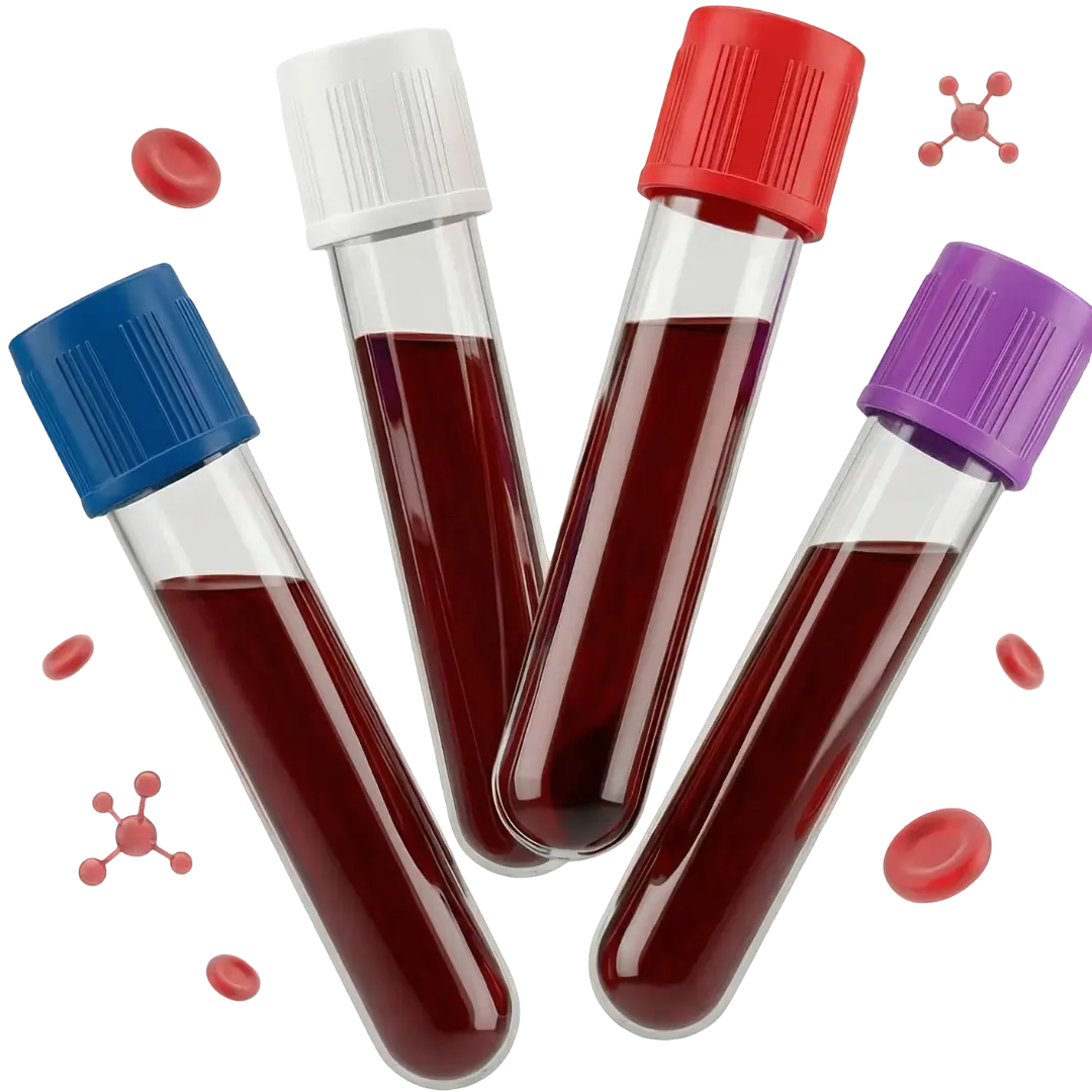 Illustration médicale de tubes de prélèvement sanguin aux couleurs de la France - analyse de sang professionnelle