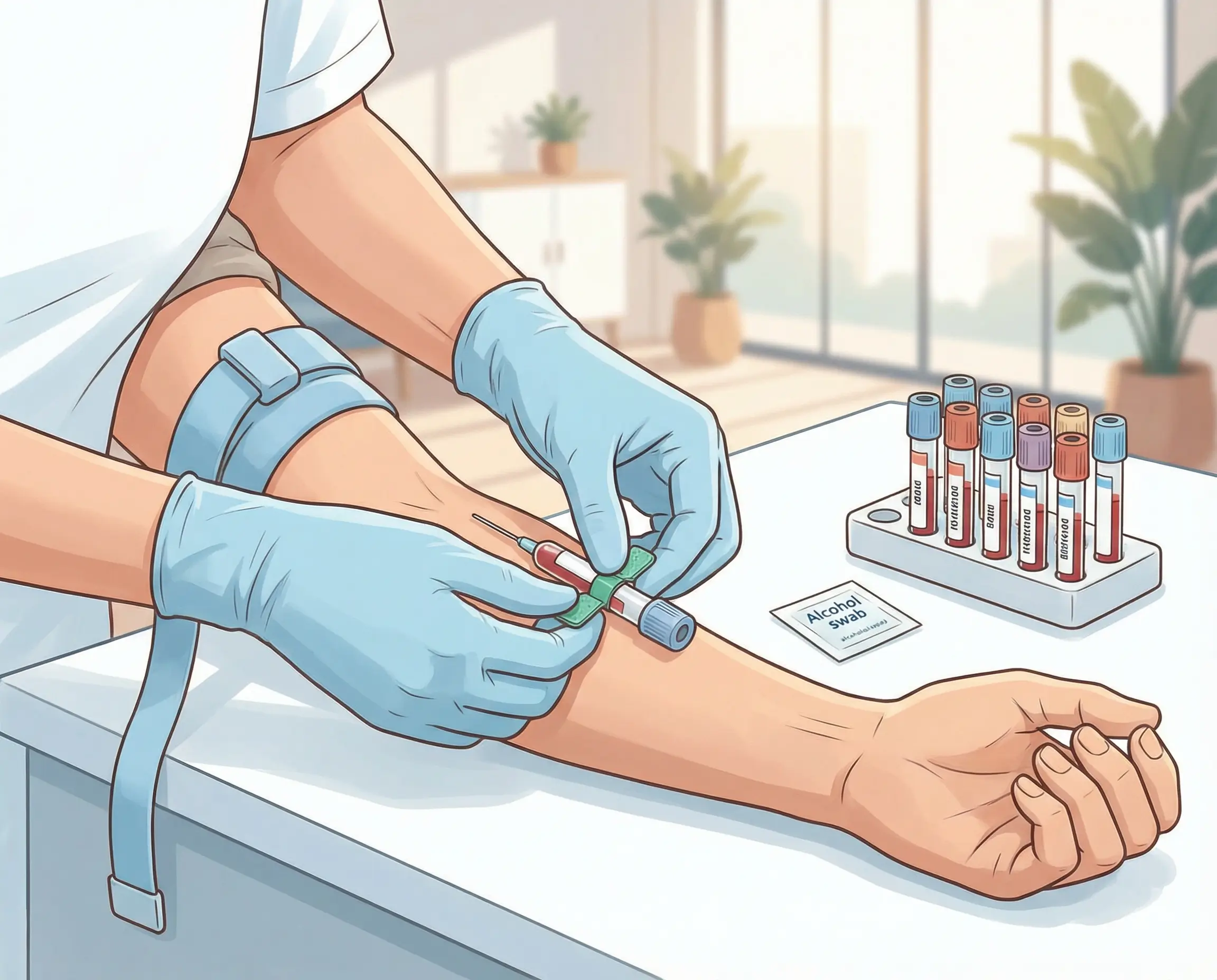 Infirmière effectuant une prise de sang sur un patient dans un laboratoire médical